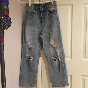 blue straight jeans with rips